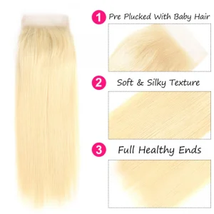613 Blonde Straight 4x4 Top Lace Closure Straight Human Hair Closure Brazilian Straight Lace Closure Straight Lace Closure