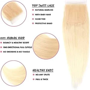 613 Blonde Straight 4x4 Top Lace Closure Straight Human Hair Closure Brazilian Straight Lace Closure Straight Lace Closure