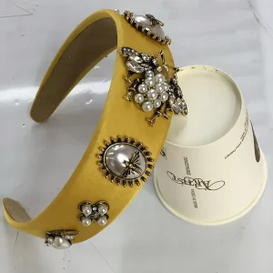 Baroque Rhinestone Headband Hairband for Women Girls Metal Bee Beads Flower Head Hair Accessories