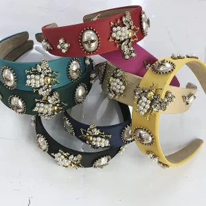 Baroque Rhinestone Headband Hairband for Women Girls Metal Bee Beads Flower Head Hair Accessories