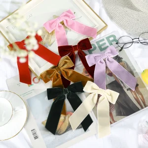 Vintage Big Large Velvet Bow Hairpins Barrettes For Women Girls Wedding Long Ribbon Korean Hair Clip Hairgrip Hair Accessories