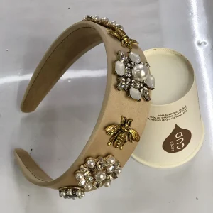 Baroque Rhinestone Headband Hairband for Women Girls Metal Bee Beads Flower Head Hair Accessories