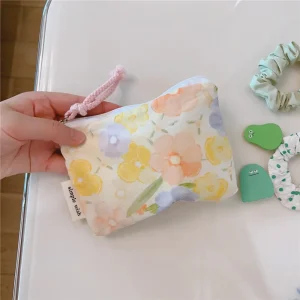 Mini  Make Up Bags Small Zipper Women Cute Floral Clutch Lipstick Bag Key Wallet Lady Cotton Travel Makeup Storage Bag Pouch