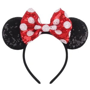 2024 Disney Mouse Ears 1.5cm Velvet Headband Sequins 4.5"Bow Hairband For Girls Featival Party DIY Hair Accessories