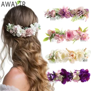 Bride Flower Hair Combs Wedding Headwear Romantic Rattan Floral Hairpin Hair Comb Clip Back of Head Women Hair Accessories