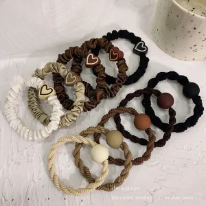 5/10pcs/Set Elegant Heart Ball Elastic Hair Bands For Women Ponytail Hair Tie Scrunchie Rubber Bands Fashion Hair Accessories