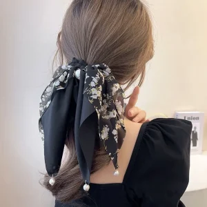 VANIKA New Women Bow Hair RopeChiffon Floral Print Sweet Elastic Hair Band Ponytail Holder Gum for Hair Ties Hair Accessories