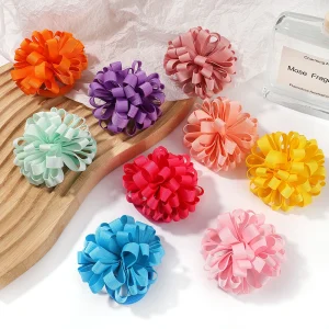 20Color Inch New Arrival Korean Style Girls Hair Elastics Rope Big Grosgrain Ribbon Flower Elastic Hair Bands Accessories 813
