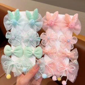 【 8-Piece Set 】 Children's Bow Flower Hairpin Headwear Baby Fabric lace Bangs Clip Girl Princess Without Injury Headdress