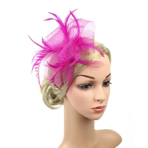 Women Feather Fascinator Headband Retro British Large Floral Hair Clip Cocktail Wedding Party Bridal Hat Decor Ladies Headwear