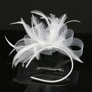 Women Feather Fascinator Headband Retro British Large Floral Hair Clip Cocktail Wedding Party Bridal Hat Decor Ladies Headwear