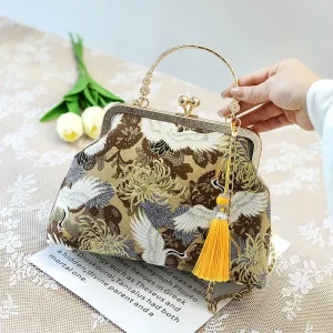 Fashion Vintage Fringe Bag Small Shell Bags Chain Women Shoulder Crossbody Bag Crane Flying Women's Handbags Purses Embroidery