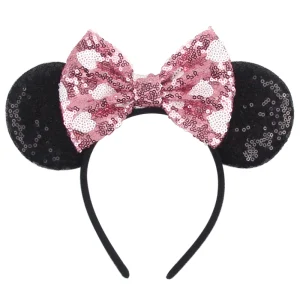 2024 Disney Mouse Ears 1.5cm Velvet Headband Sequins 4.5"Bow Hairband For Girls Featival Party DIY Hair Accessories