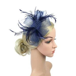 Women Feather Fascinator Headband Retro British Large Floral Hair Clip Cocktail Wedding Party Bridal Hat Decor Ladies Headwear
