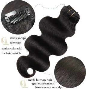 Body Wave Clip in Hair Extensions Human Hair Clip in Hair Extensions #1B Full Head 8Pcs with 120Gram Clip In Hair Extensions