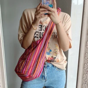 Contrast Color Printed Bohemian Ethnic Style Large Capacity Minimalist Women's Shoulder Crossbody Tote Bag