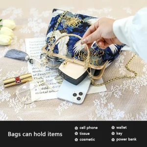Fashion Vintage Fringe Bag Small Shell Bags Chain Women Shoulder Crossbody Bag Crane Flying Women's Handbags Purses Embroidery