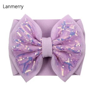 Double Layer Sequins Hair Bow Headband For Girls Summer Turban Party Headwrap Hair Bands Kids Cute Headwear Hair Accessories