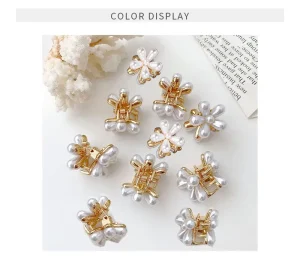 10 Pcs Small Pearl Hair Claw Clips Mini Pearl Claw Clips with Flower Design Sweet Pearl Hair Clips Flower Pins Clips