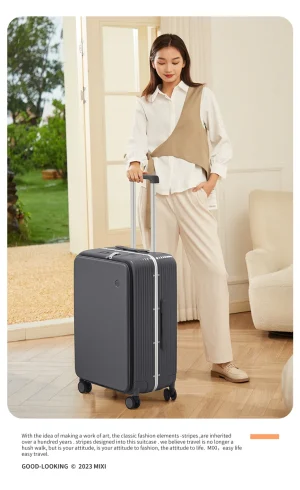 Mixi New Aluminum Frame Suitcase Carry On Rolling Luggage with USB Port Boarding Cabin Cup and Phone Holder 20 24 Inch