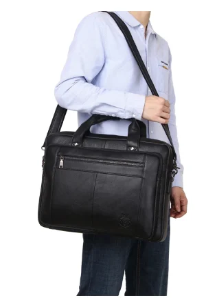 SCHLATUM Genuine Leather Bussiness Briefcases Black for Men luxury handbags Laptop Briefcase Bags 16 inch Office Computer bag