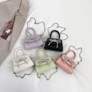 Bow Design Solid Color Mini Shoulder Bag PU Leather Flap Crossbody Bags for Women 2024 Fashion Female Chain Purse and Handbags