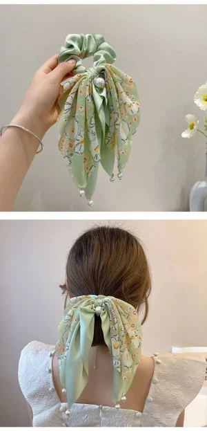 VANIKA New Women Bow Hair RopeChiffon Floral Print Sweet Elastic Hair Band Ponytail Holder Gum for Hair Ties Hair Accessories