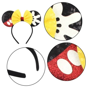 2024 Disney Mouse Ears 1.5cm Velvet Headband Sequins 4.5"Bow Hairband For Girls Featival Party DIY Hair Accessories