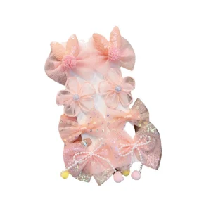 【 8-Piece Set 】 Children's Bow Flower Hairpin Headwear Baby Fabric lace Bangs Clip Girl Princess Without Injury Headdress