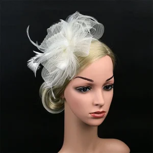 Women Feather Fascinator Headband Retro British Large Floral Hair Clip Cocktail Wedding Party Bridal Hat Decor Ladies Headwear