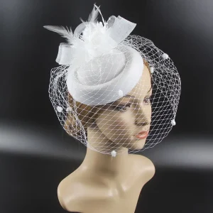 Women Feather Fascinator Headband Retro British Large Floral Hair Clip Cocktail Wedding Party Bridal Hat Decor Ladies Headwear