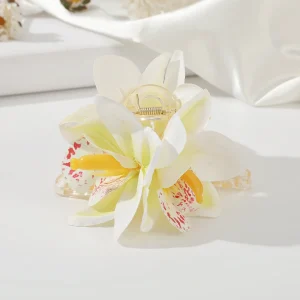 AWAYTR Mannual Orchid Flowers Hair Claws Farbic Ponytail Hair Clips Crab For Women Girl Gift Hair Accessories Valentine Headwear