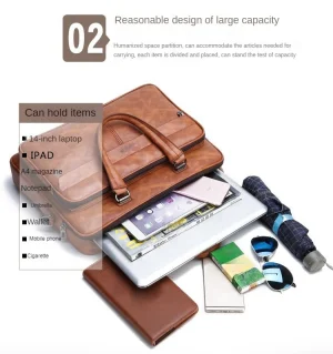 PU Leather Shoulder Bag Large Capacity Portable Casual and Waterproof Crossbody Document Bag for Men  Briefcase