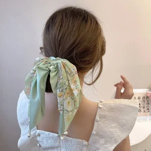 VANIKA New Women Bow Hair RopeChiffon Floral Print Sweet Elastic Hair Band Ponytail Holder Gum for Hair Ties Hair Accessories