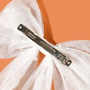 Women Long Ribbon Mesh Bow Hair Clips Elegant Imitation Pearls Hairpin White Black Mesh Hairpins Wedding Party Bride Hair Access