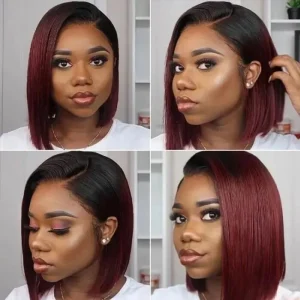 Burgundy Bob Lace Frontal Wig 1B 99J Ombre Lace Front Wigs For Women Short Bob Lace Closure Wig 180% Human Hair T Part Wigs