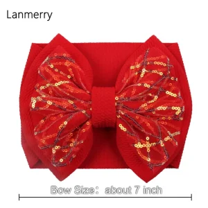 Double Layer Sequins Hair Bow Headband For Girls Summer Turban Party Headwrap Hair Bands Kids Cute Headwear Hair Accessories