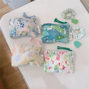 Mini  Make Up Bags Small Zipper Women Cute Floral Clutch Lipstick Bag Key Wallet Lady Cotton Travel Makeup Storage Bag Pouch