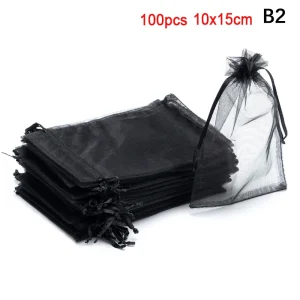100pcs Colorful Organza Drawstring Bag Jewelry Packaging Bags Wedding Gift Storage Drawstring Pouches 10x12cm/10x15cm/13x18cm