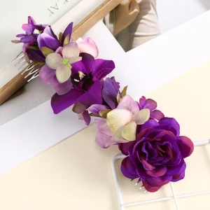 Bride Flower Hair Combs Wedding Headwear Romantic Rattan Floral Hairpin Hair Comb Clip Back of Head Women Hair Accessories