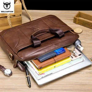BULLCAPTAIN Men Briefcase Famous Brand Leather Shoulder Messenger Bags Office Handbag 14 inch Laptop bag High Quality