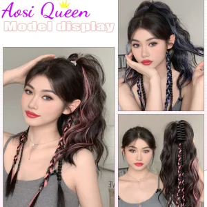 AOSI Synthetic Claw Clip Ponytail Hair Extensions Short Curly Natural Tail False Hair For Women Horse Tail  Highlight Powder