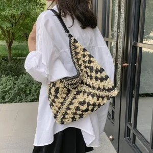 Weaving Portable Shoulder Bag Summer Vacation Package Niche Web Hollow-out Straw Knitted Underarm Bag Beach Shopper Totes