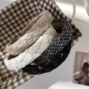 Retro New Lattice Tweed Headbands for Women Temperament Hair Bands Solid Sponge Hair Hoop Autumn Winter Fashion Hair Accessories