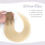 ZURIA Tape In Hair Extensions Human Hair 100% Natural Hair Extensions Ombre Color Real Human Hair Safely Strong Adhesive Tape