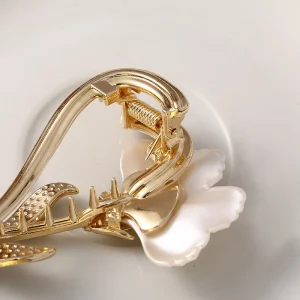 VANIKA Elegant Ginkgo biloba Hair clips Women exquisite Metal flowers One-way clip Fashion Sweet Ponytail Claw Clip Accessories