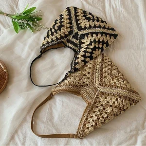 Weaving Portable Shoulder Bag Summer Vacation Package Niche Web Hollow-out Straw Knitted Underarm Bag Beach Shopper Totes
