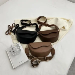 Fashion Small PU Leather Saddle Armpit Bags for Women Vintage Designer Shoulder Crossbody Bag Small Flap Purse and Handbags