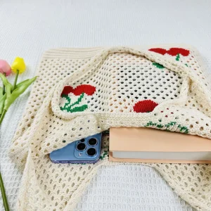 Cute Strawberry Cherry Crochet Shoulder Bag for Women Large Shopper Bag Casual Tote Handbags Summer Beach 2024 New Women's Bag