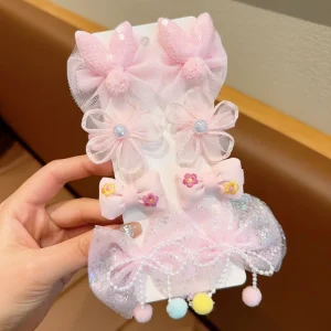 【 8-Piece Set 】 Children's Bow Flower Hairpin Headwear Baby Fabric lace Bangs Clip Girl Princess Without Injury Headdress